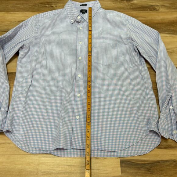 J Crew Shirt Mens XL Button Down Pink Blue Plaid Slim Untucked Flex Washed - Picture 7 of 10